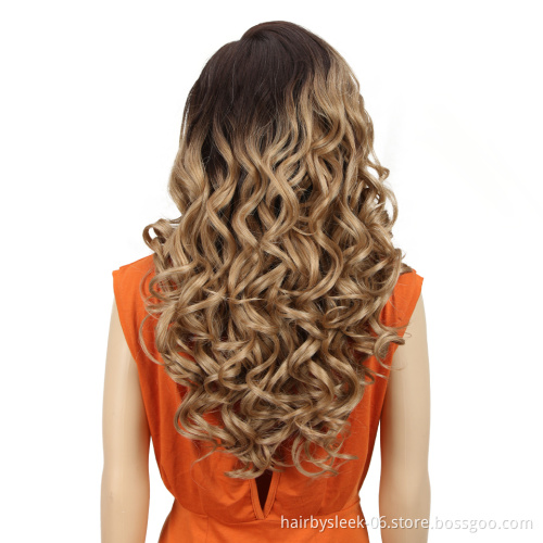 Rebecca fashion hairstyle 22 Inches Long Wavy Wigs Synthetic Hair Lace Part Brown Mixed Wig Synthetic Lace Wigs For Black Women
